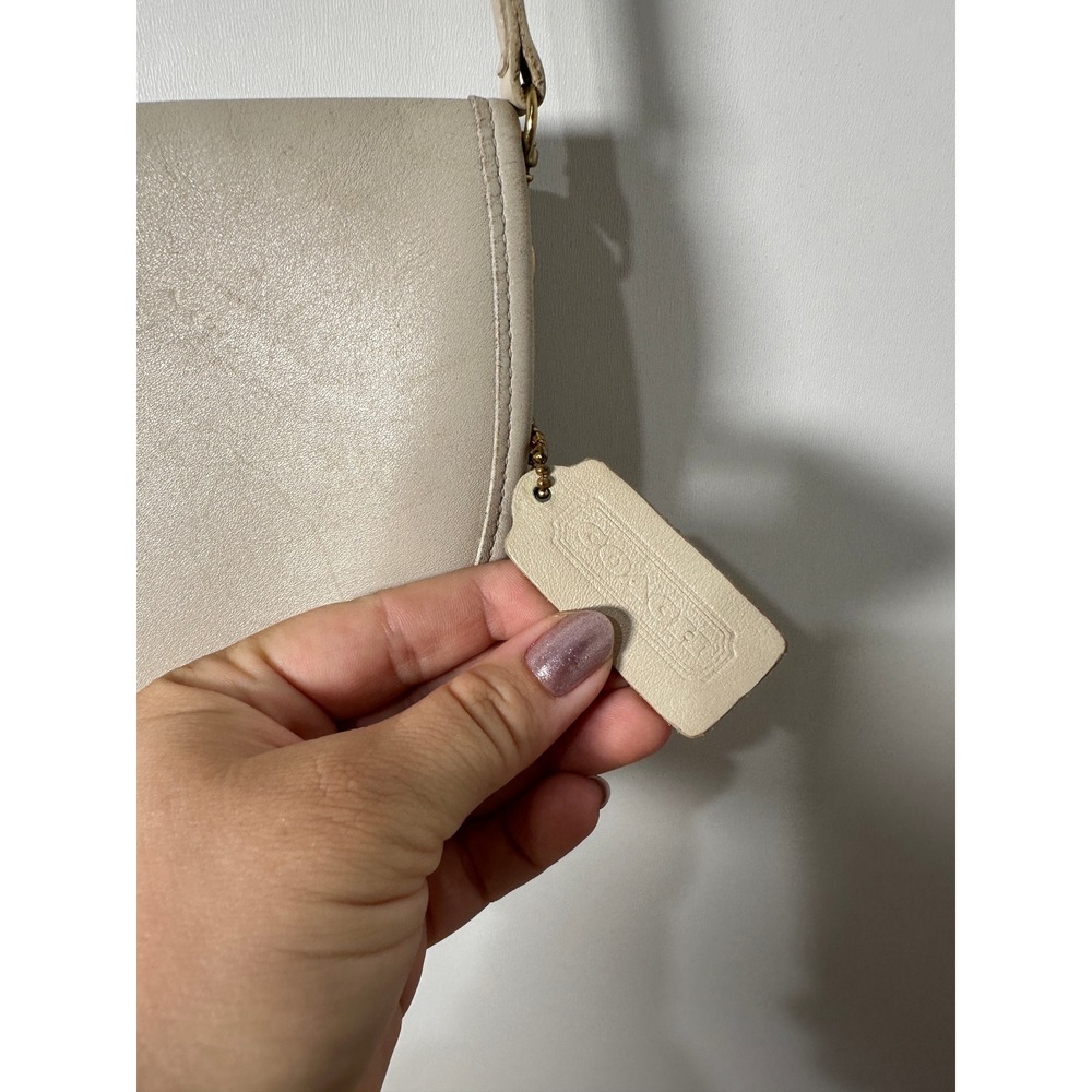 Vintage Coach Cream Leather Flap Bag Brass Made in USA Retro Purse 5356